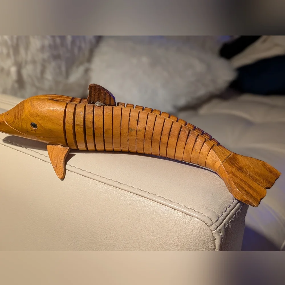 Brown Ribbed Wooden Fish Decor Accessory